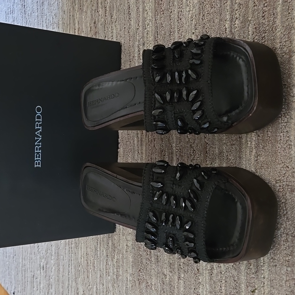 Bernardo Knox Black Crochet Sandals